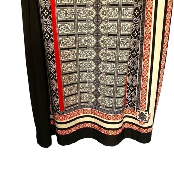 Sandra Darren Womens Sleeveless Geometric Print Dress Black Red White Size 8 - Picture 4 of 8